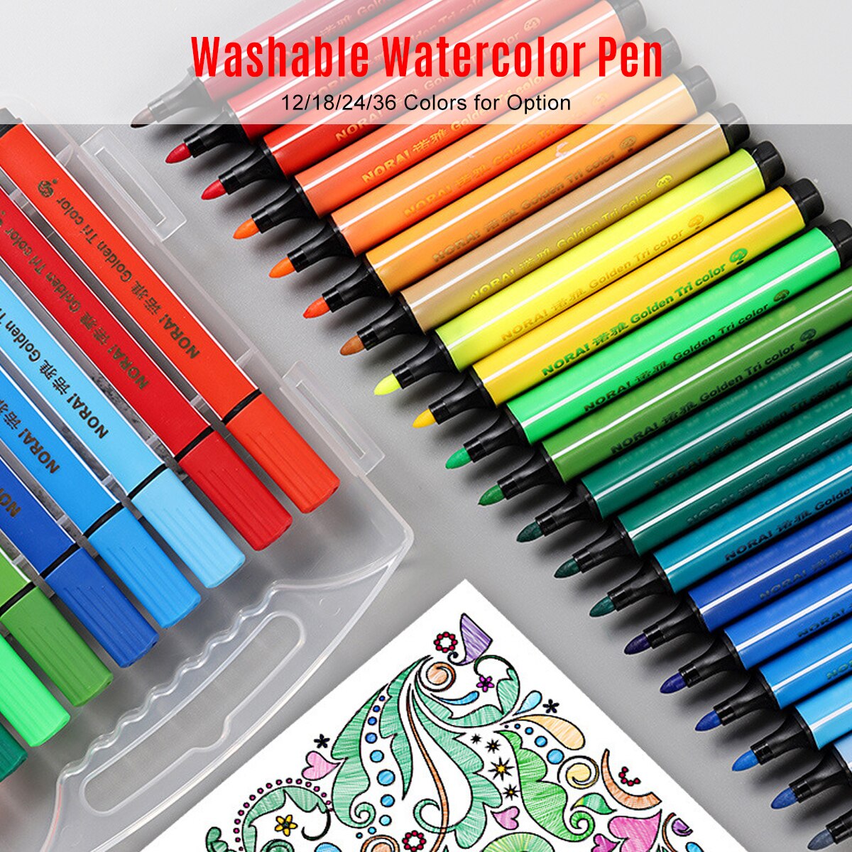 12/18/24/36 farver vaskbar farvet tuschpen afrundet spids vandfarve pen kit store blækmalingmarkører med opbevaringsetui