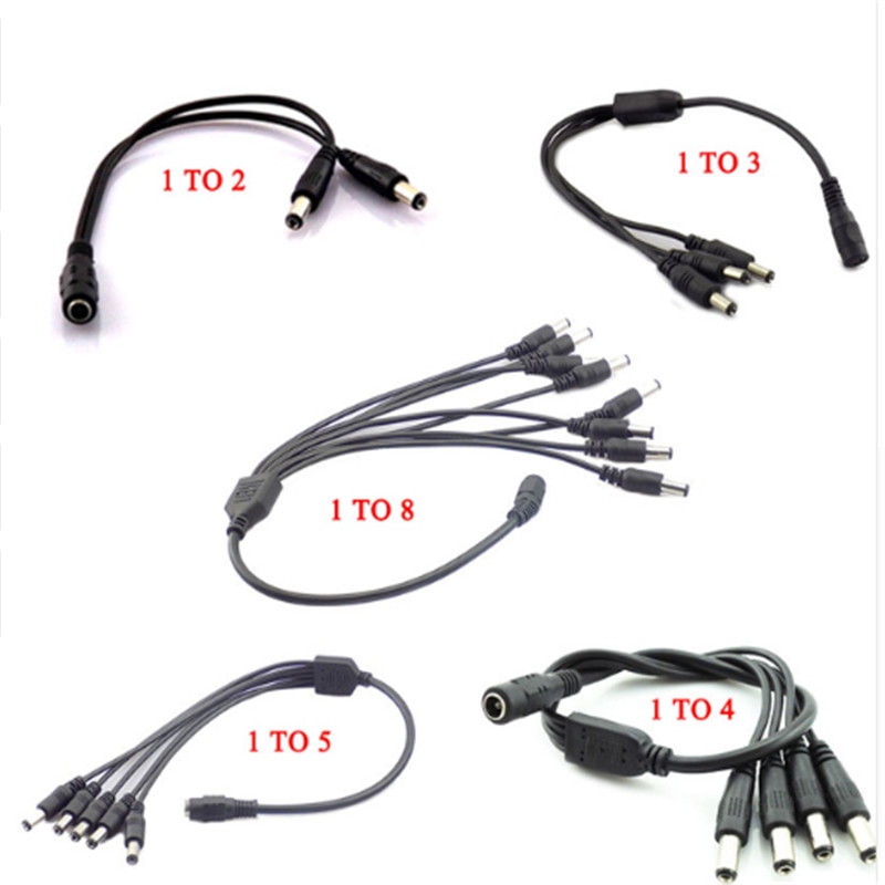 Répartiteur d'alimentation 12V DC 1 femelle à 2 3 4 5 6 8 mâle, câble de vidéosurveillance, accessoires de vidéosurveillance, adaptateur d'alimentation 2.1x5.5mm
