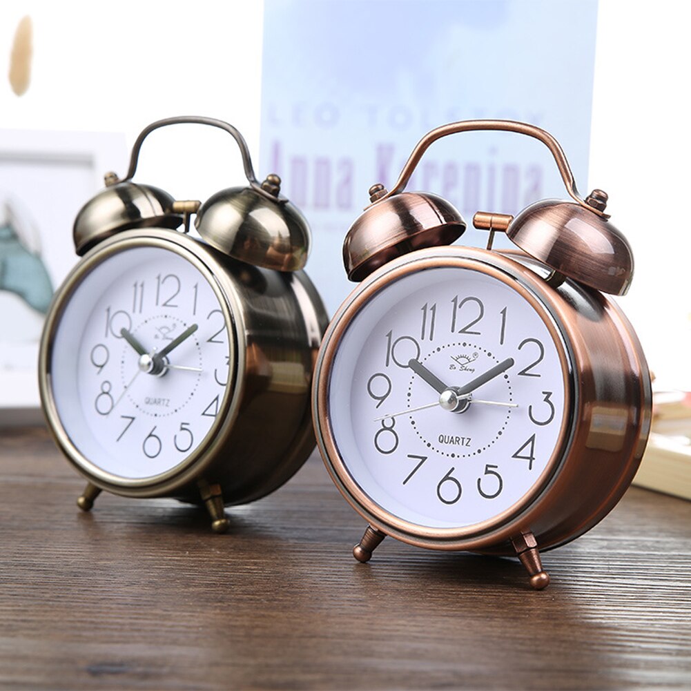 3 Inch Classical Alarm Clock Vintage Retro Silent Pointer Clocks Loud Alarm Clock with Dual Bell Night Light Bedside Bedroom