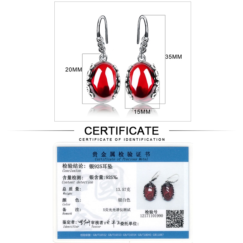 JIASHUNTAI Retrò Orecchini D'argento per Le Donne Dell'annata Rosso Giallo Pietre Preziose con 925 Sterling Silver pendientes Gioielli indiani