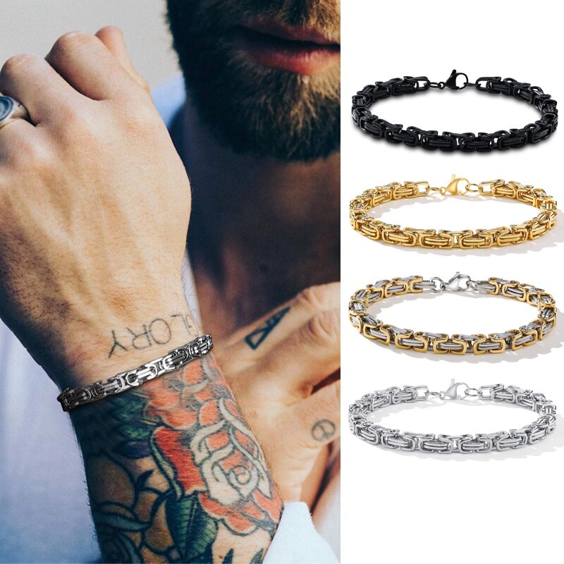 Acier inoxydable avec lien byzantin et BRACELET à chaîne pour homme