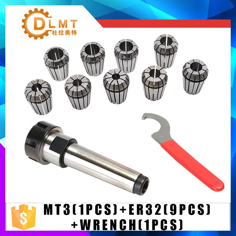 9pcs ER32 Primavera Pinze + 1PCS MT3 M12 ER32 Pinza Mandrino Cono Morse Holder Per Fresatura CNC Tornio strumento