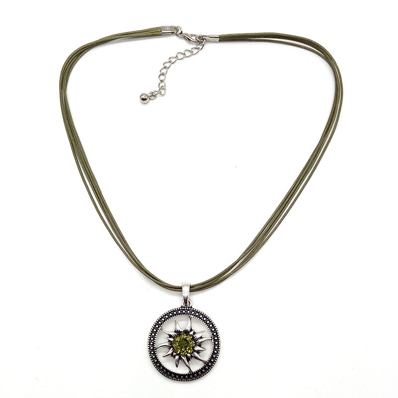 Vintage Zilveren Gesneden Edelweiss Ketting Hanger Zonnebloem Dirndl Traditionele Duitse Sieraden