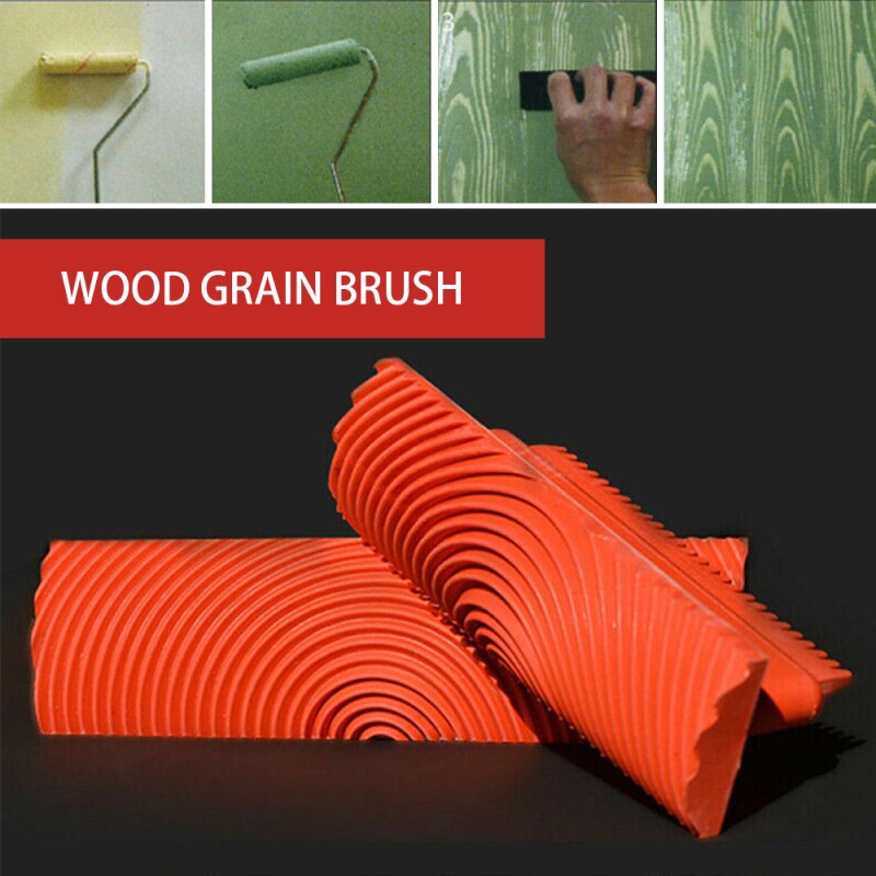 2pcs/set Red Rubber Wood Grain Paint Roller DIY Graining Painting Tool Wood Grain Pattern Wall Painting Roller Home Tool