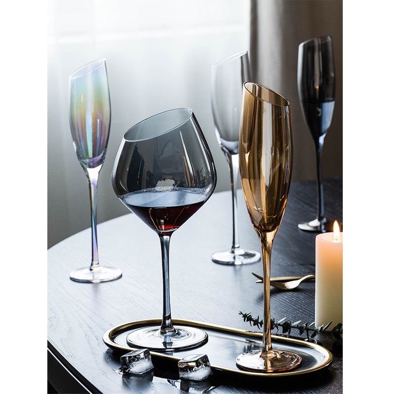 Rainbow plated Lead-free crystal glass cup Inclined mouth wine glass cocktail glass Champagne glasses goblet party Drinkware
