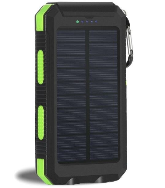 Cargador de batería solar portátil GGX ENERGY 8000mah para teléfono exterior, brújula de Camping + polvo/agua + luz LED + 2 salidas xUSB: green