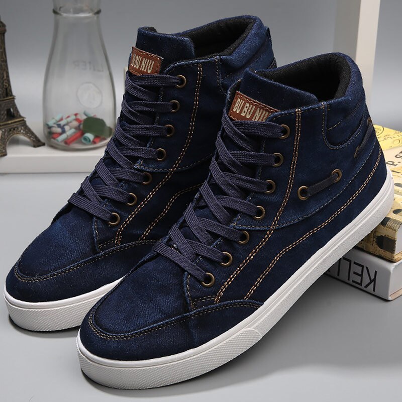 Shoes men casual wear resistant shoes denim high top sneakers for boys lace-up