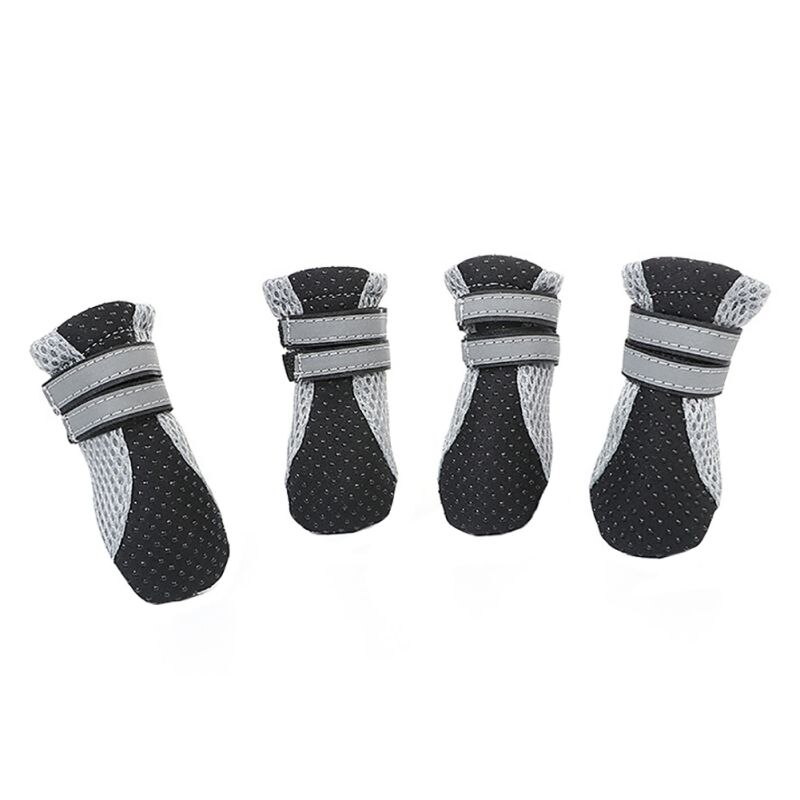 Chaussons imperméables et antidérapants 4 pièces | Pour l'extérieur, chaussons Anti taches chien chat, chaussons réfléchissants, chaussures avec semelle en caoutchouc, protection des pattes du Pet,: Black / S