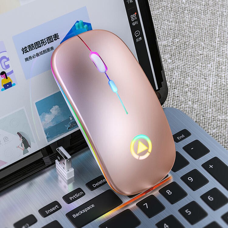Rechargeable Mouse Wireless Silent LED Backlit Mice USB Optical Ergonomic Gaming: Pink