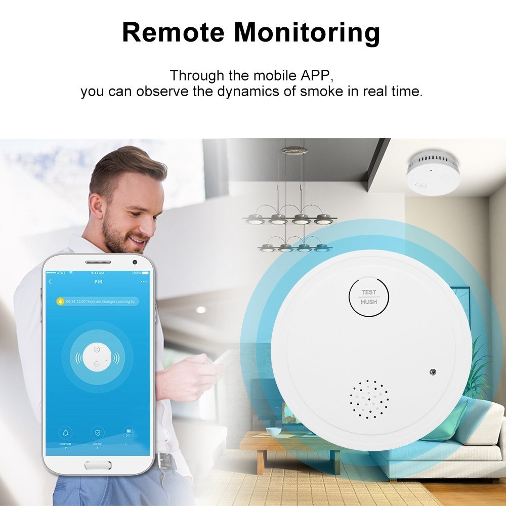 Intelligent WiFi Strobe Smoke Detector Wireless Fire Alarm Sensor Support 433MHZ Work with Tuya APP Control Office Home Smoke