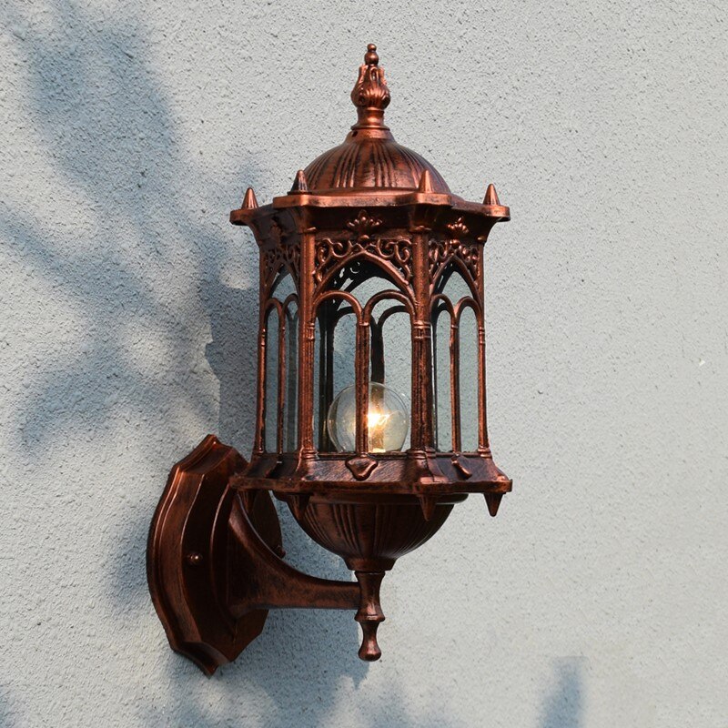 Europeisk stil utendørs retro liten håndverk aluminium rustsikker vegglampe, restaurant hage balkong vanntett villa hagelys: Rød bronse