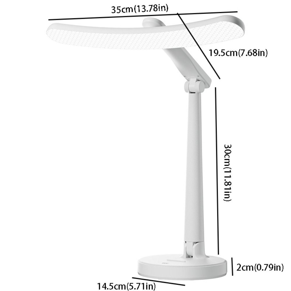 3 dimbare led bureaulamp met inklapbare oogbescherming, witte kleur, aanraakschakelaar, usb-oplaadbaar.