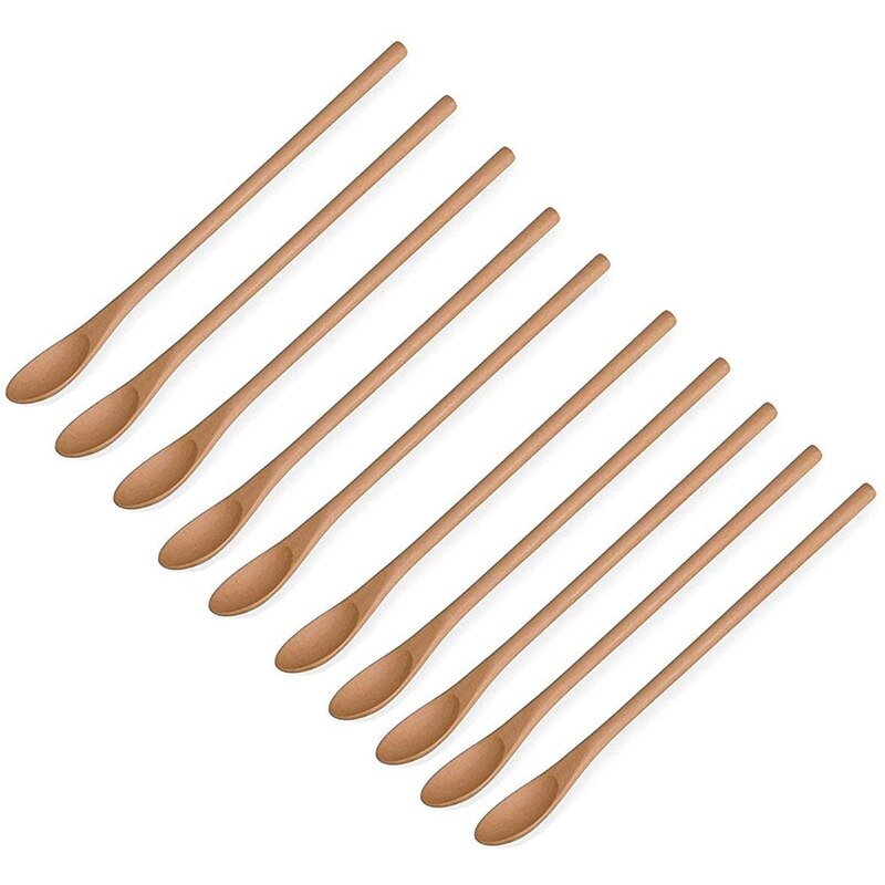 10 Pcs Natural Lange Handvat Houten Mengen Lepels Koffie Thee Honing Roeren Lepel Houten Lepel Met Dunne Handvat