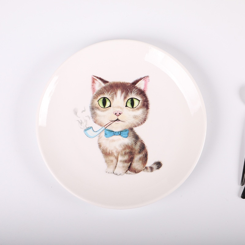 1 Piece ceramic cat dinner plates sets 8 inch dishes and plates sets steak cartoon tableware breakfast fruit tray