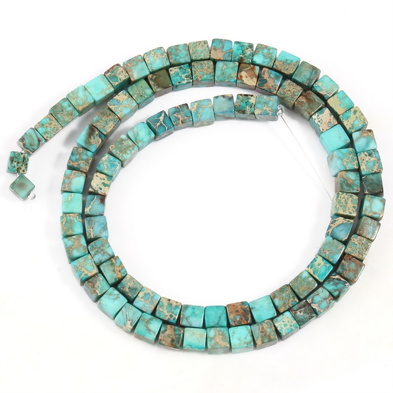 Naturstein, quadratisch, Meeressediment, kaiserliche Jaspis, Türkise, 4 x 4 mm, Würfel, verlieren Distanzperlen für Schmuckherstellung, DIY-Armbinde, 38,1 cm: Marine Blau