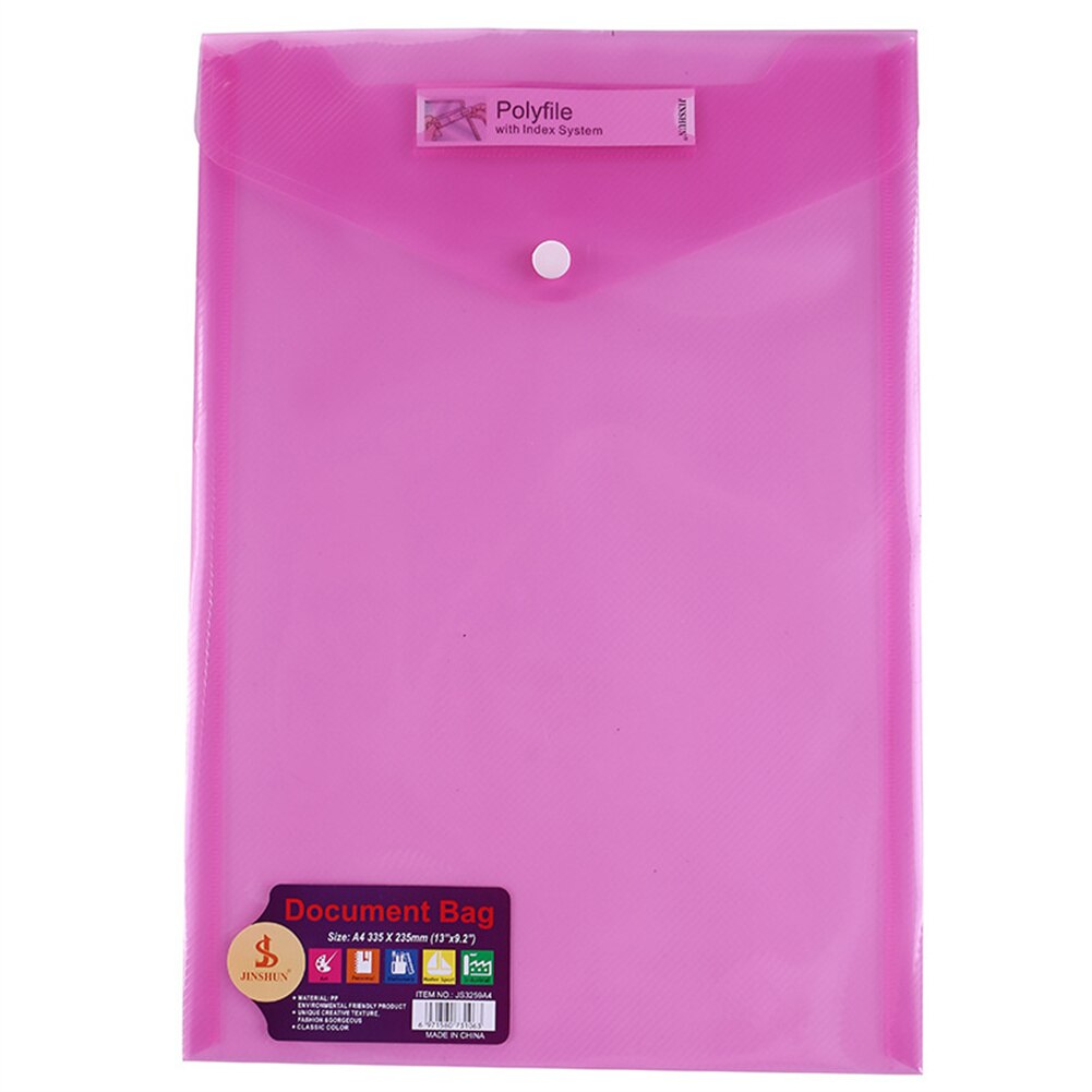 6 Pack Poly Envelopes File Folder With Label Pocket Clear A4 Transparent Document Organizer Snap Closure Expandable File Pouch: 6pcs-A4-1-Pink