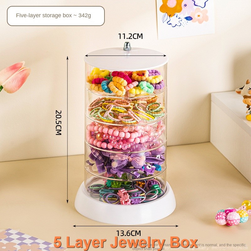 Children'S Hair Accessories Storage Box Multi-Layer Rotating Hair Clip Finishing Girl'S Hair Rope Rubber Band Jewelry Box #3912: Red