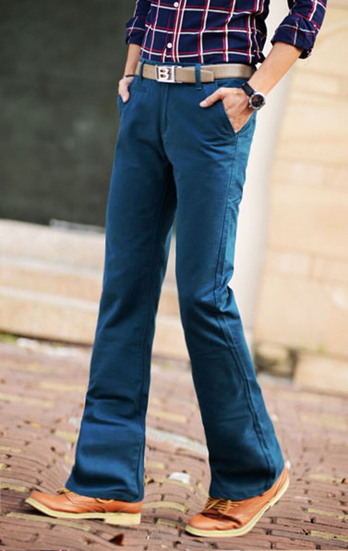 Herren Geschäft lässig Schlank Klassische Bootcut Ausgestelltes Für Männer Stiefel schneiden Flareelastic Kraft Hosen Komfortable Blau khaki Lange Hosen