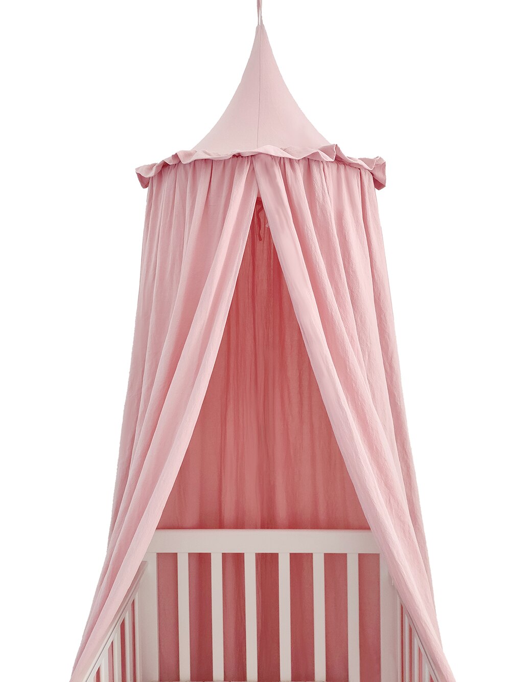 100% Katoen Wieg Kinderkamer Deco Baldachin Met Franje Bed Gordijn Luifel Voor Nursery: pink