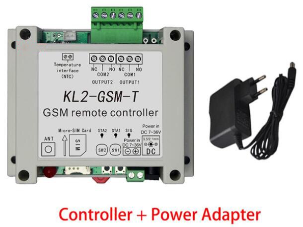 Controlador de relé GSM de 2 vías, Sensor de temperatura, llamada SMS, Control remoto, interruptor inteligente de domótica SIM, abridor de puerta de garaje: con power