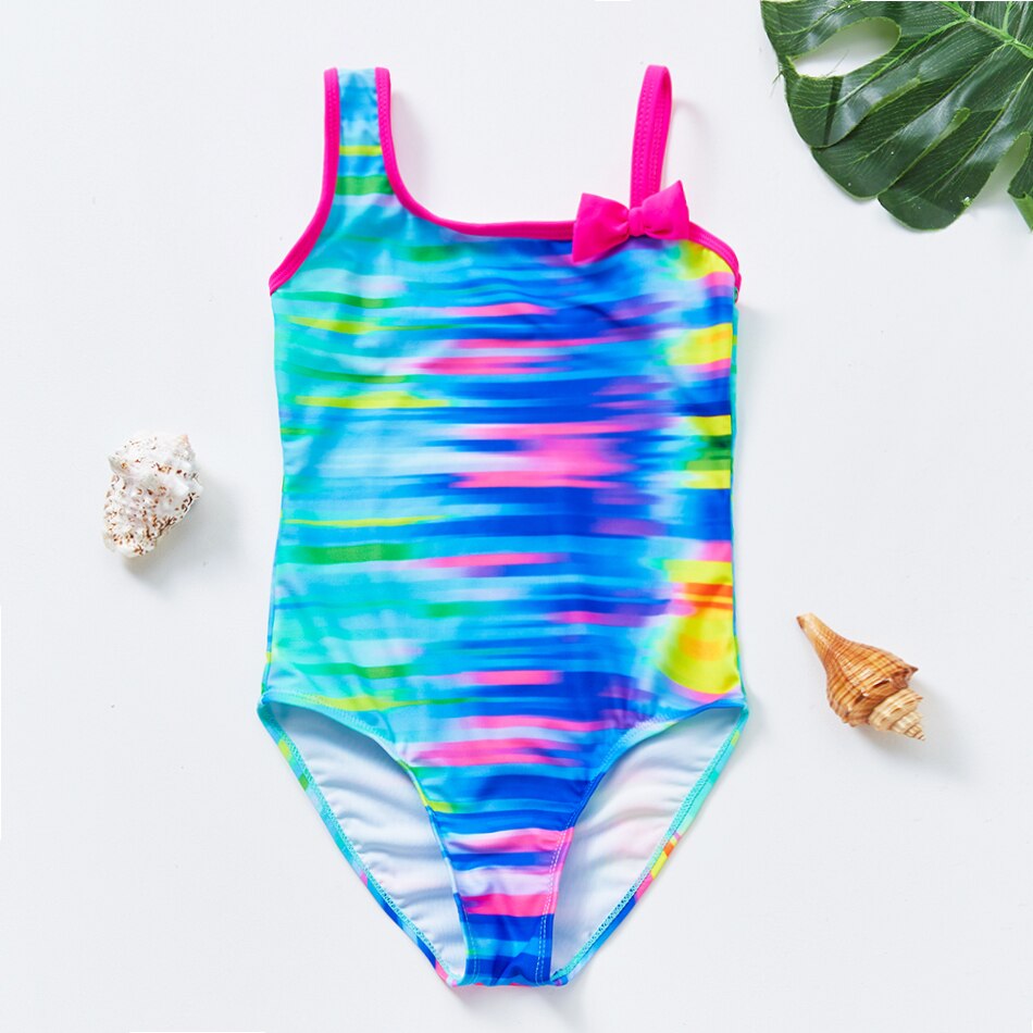 8-14years Teens Girls One Piece Swimwear Striped Bowknot Style Summer Beach Wear Girl Swimsuits