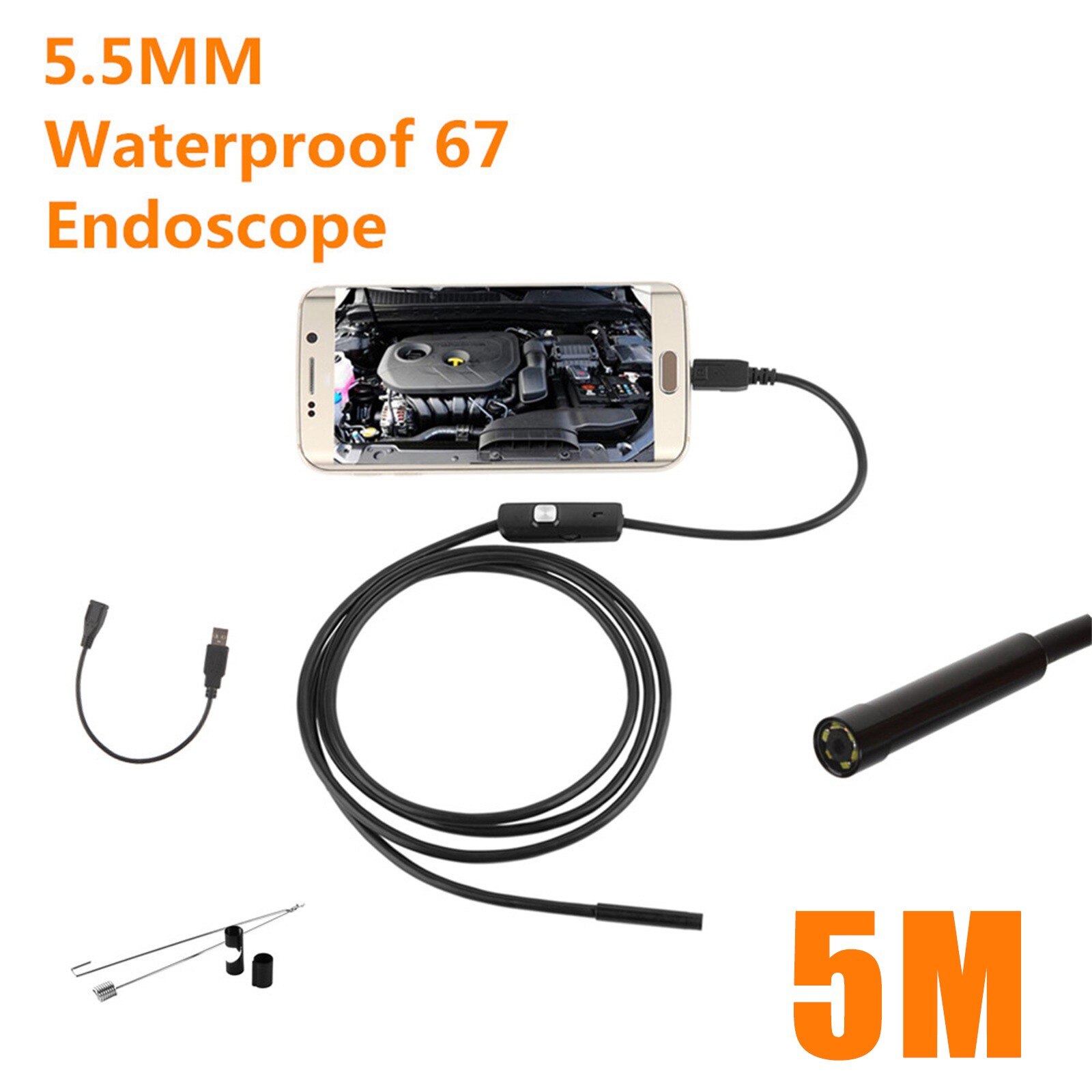 5.5mm Endoscope Camera IP67 Waterprof OTG & micro USB Inspection Borescope Camera Android USB/windows Endoscope Inspection