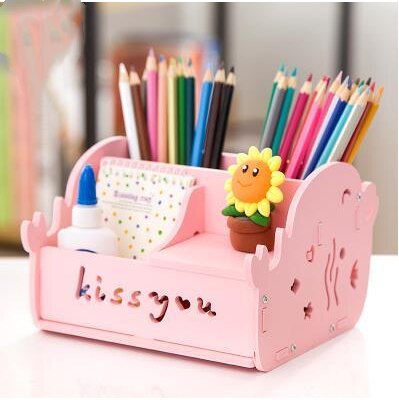 Muiti – stylo à crayons avec fonction de bricolage, porte-crayon à tiroir, support d&#39;étagère Simple, fournitures de papeterie de bureau: Pink kiss you