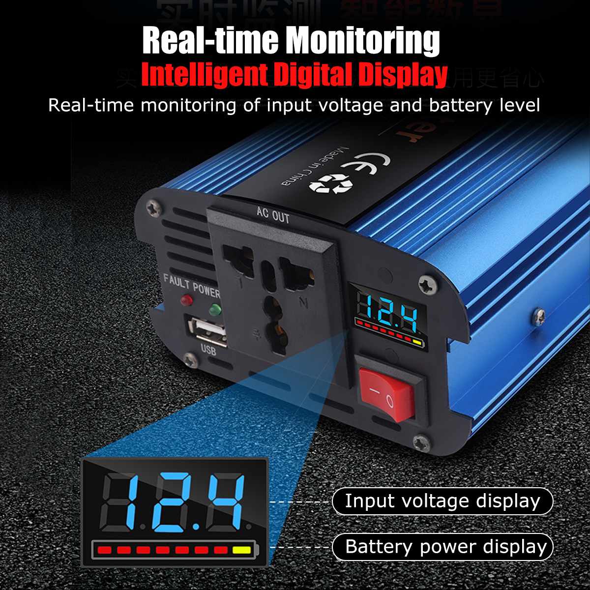 Voiture solaire onduleur 12/24V 110/220V 3000W pic tension convertisseur transformateur Inversor modifié onde sinusoïdale + écran LCD