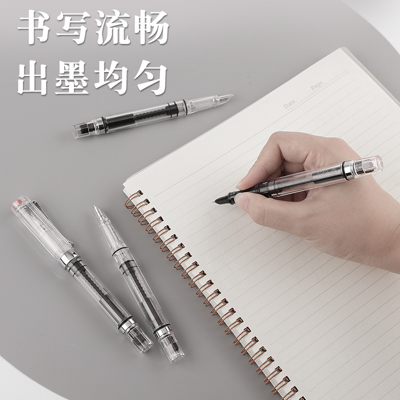 Transparent Curved Nib Fountain Pen Practicing Calligraphy pens for writing 0.28mm Large capacity piston pen