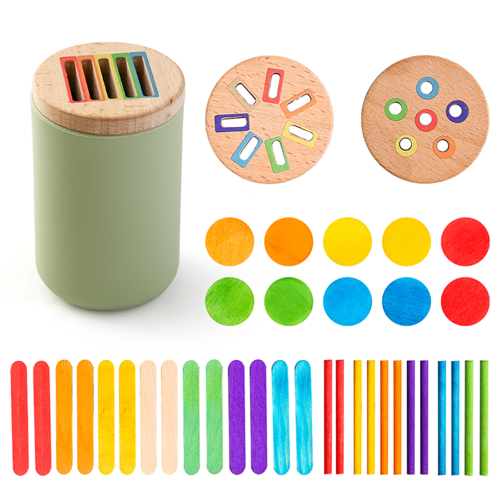 Counting Montessori Toys Wooden Stick Matching Games Color Sorting Cup Preschool Learning Education Toys for Kids Girls Boys: Dark Khaki