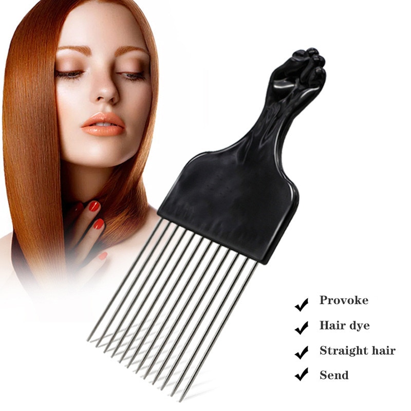 Peine de púas de Metal negro para uso en salón, 1 unidad, peines para el pelo, Dientes anchos, horquilla, cepillo para pelo rizado