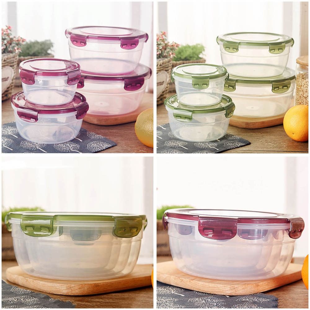 1/4Pcs Safe Plastic Round Storage Box Sealed Rectangular with Lid Food Containers Stackable Microwave-heated Lunch Boxes