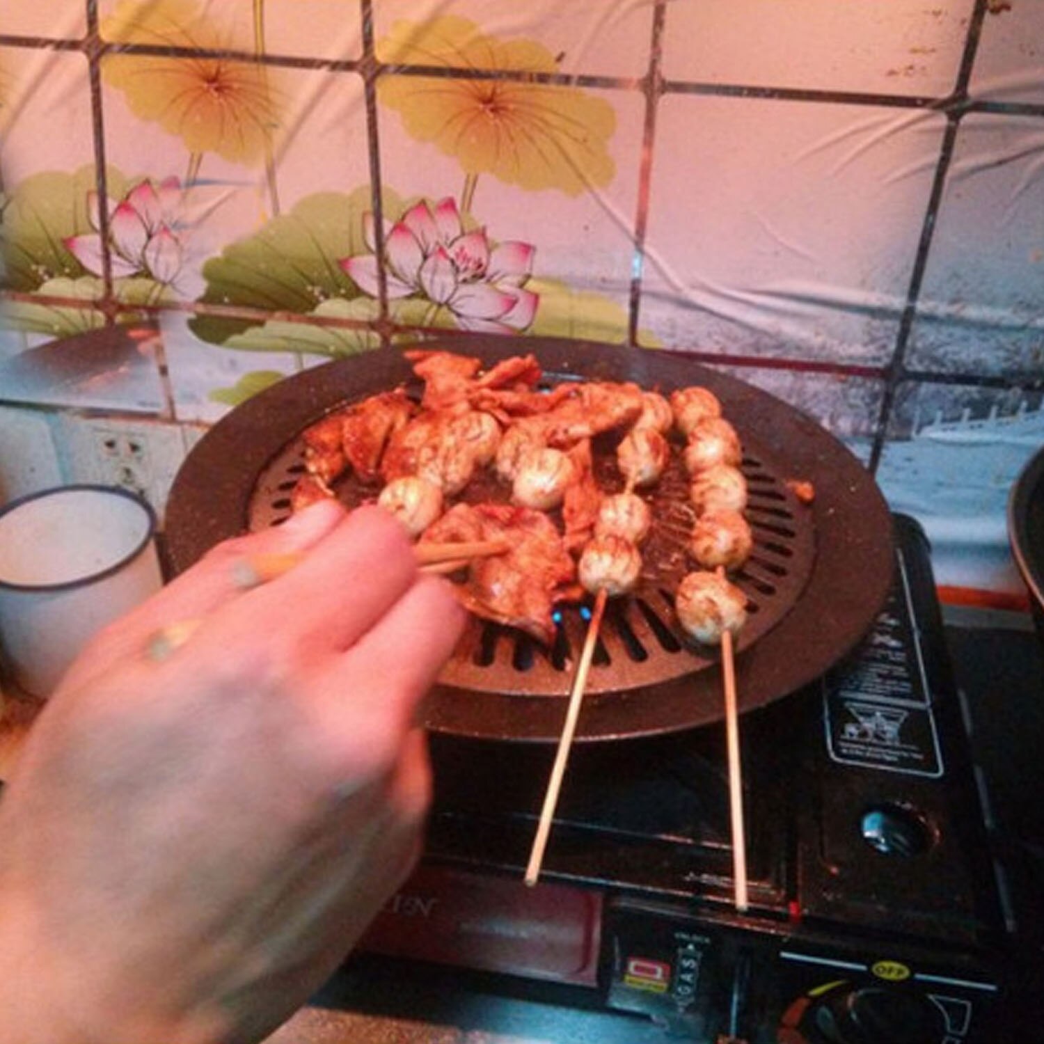 Behogar koreansk grill grill røgfri nonstick komfur grill grill rund pande til indendørs udendørs køkken køkkenredskaber bbq værktøj