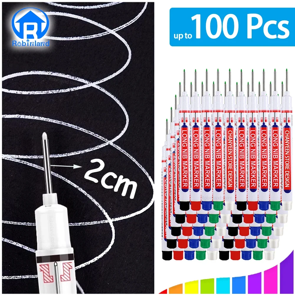 Rotuladores de cabeza larga impermeables de 2cm, rotulador de Agujero profundo para herramientas de carpintería de carpintero de Metal, Blanco/rojo/negro/azul/verde, 5-100 Uds.
