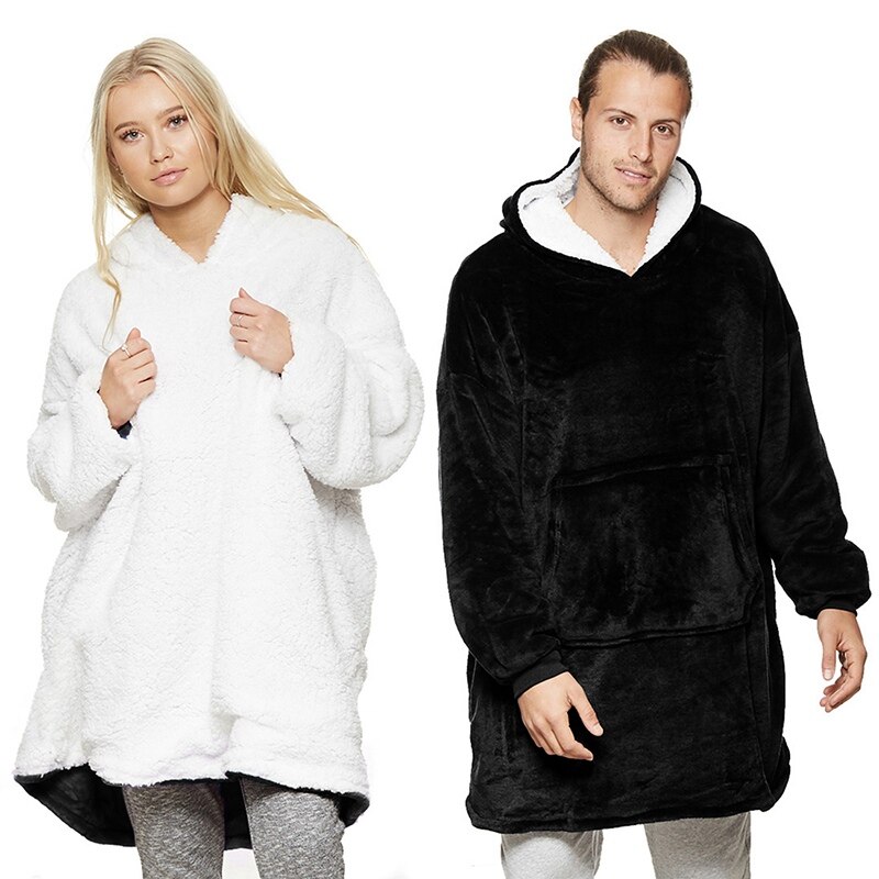 Oversized Hoodie Women Men Winter Fleece Blanket With Sleeves Sweatshirts Christmas Homewear Giant Hooded TV Blanket