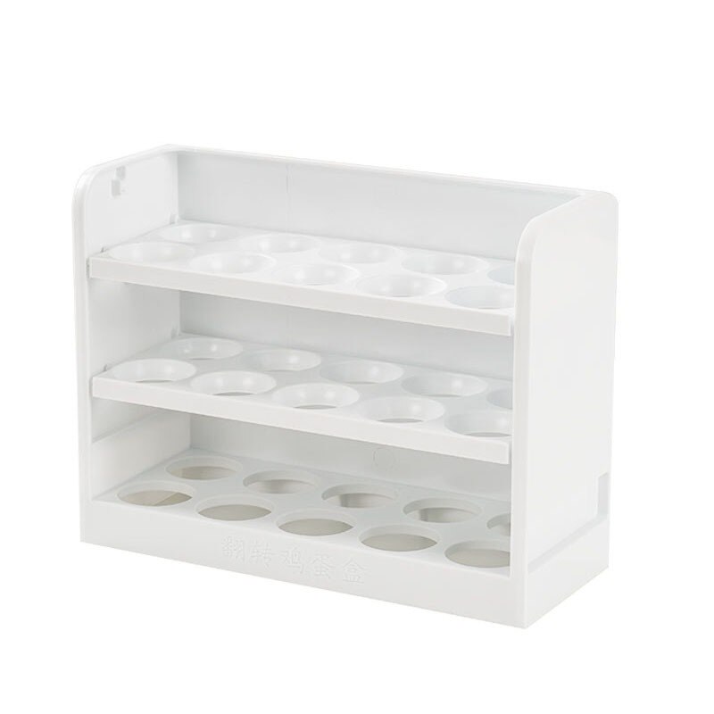Egg Storage Box Three Layers Flip Refrigerator Egg Storage Holder Organizer Home Kitchen Egg Food Storage Container: White