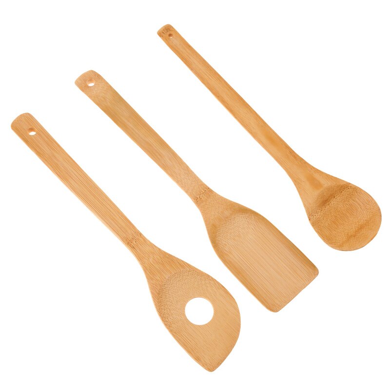 6Pcs/set Cooking Utensils Bamboo Wood Kitchen Slotated Spatula Spoon Mixing Holder Dinner Food Rice Wok Shovels Tool EJ875484