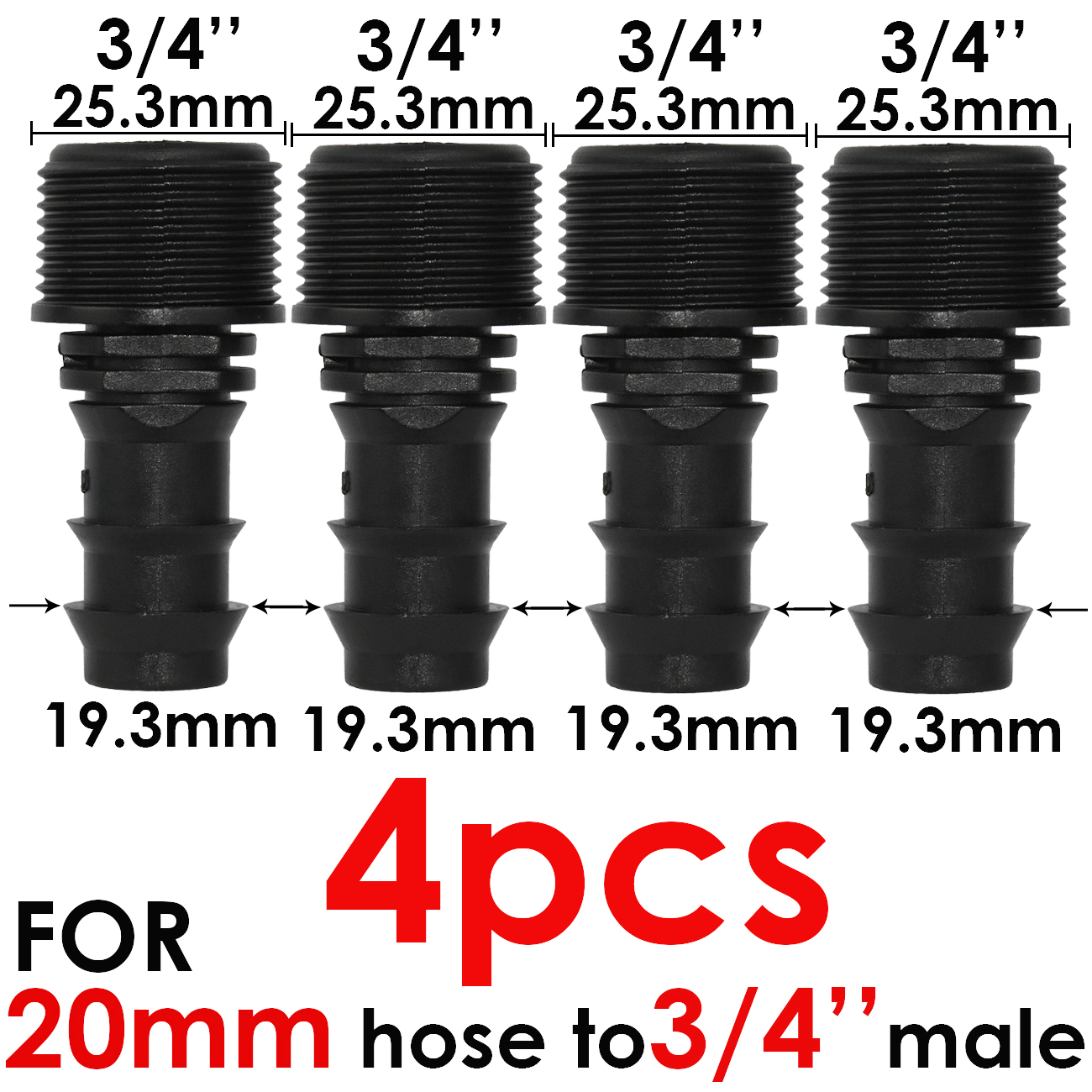 KESLA 4pcs Female Thread Connector 1/2 3/4" to Barb 16mm 20 25 PE Hose Adapter Irrigation Planter Drip System Garden Pipe Repair: black