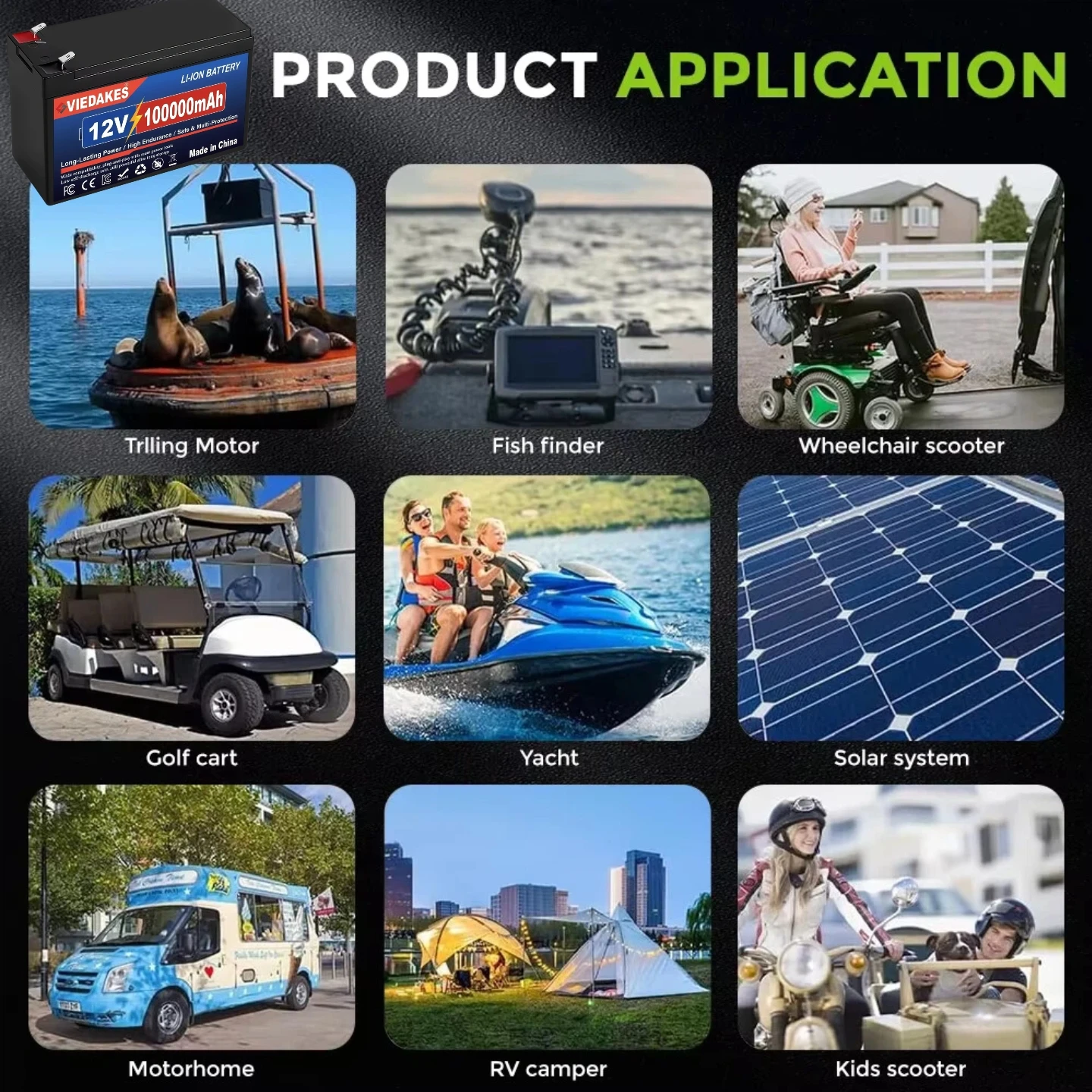 12V LiFePO4 Battery 100Ah Rechargeable lithium ion, A+ Cells for RV, Camping, Solar, Boat, sprayers, Portable Power.