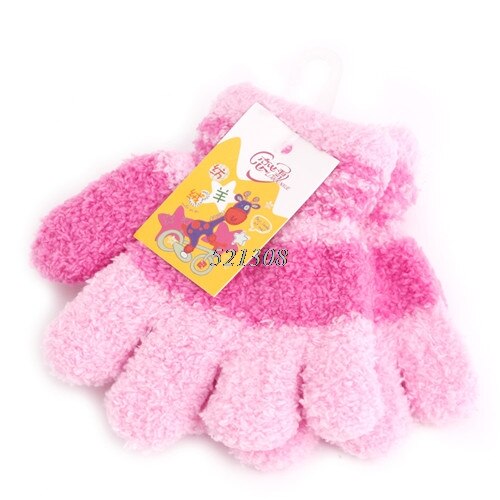 Lindo niño bebé chico dedo completo guantes de invierno Niño tejido Arco Iris mitones R9JD: pink