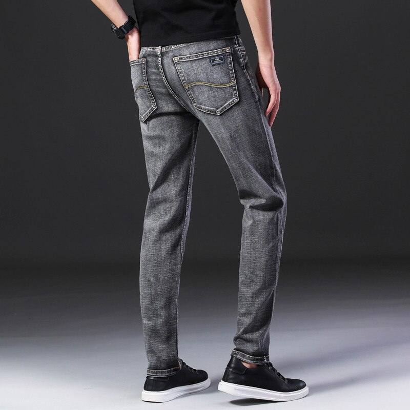 classic casual thin jeans soft summer thin section Elastic Denim trousers Brand Grey Pants
