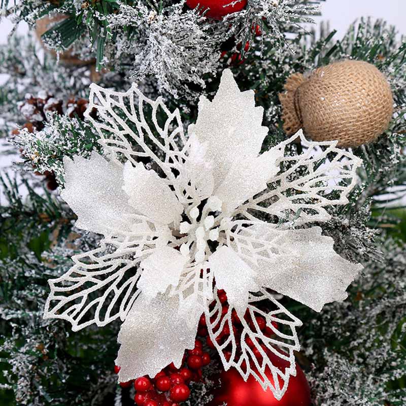 Arbre suspendu 10 pièces/ensemble fleur de noël Poinsettia fête décoration offre spéciale 9/11/16CM populaire paillettes