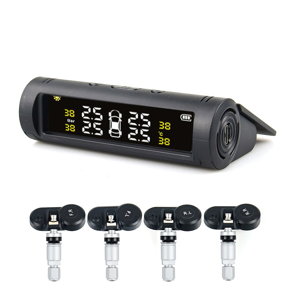 Tpms Bandenspanning Alarm Sensor Monitor Systeem Auto Display Interne/Externe Zonne-energie Opladen Temperatuur Waarschuwing