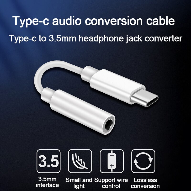 Type C 3.5 Jack Earphone USB C to 3.5mm AUX Headphones Adapter Audio cable