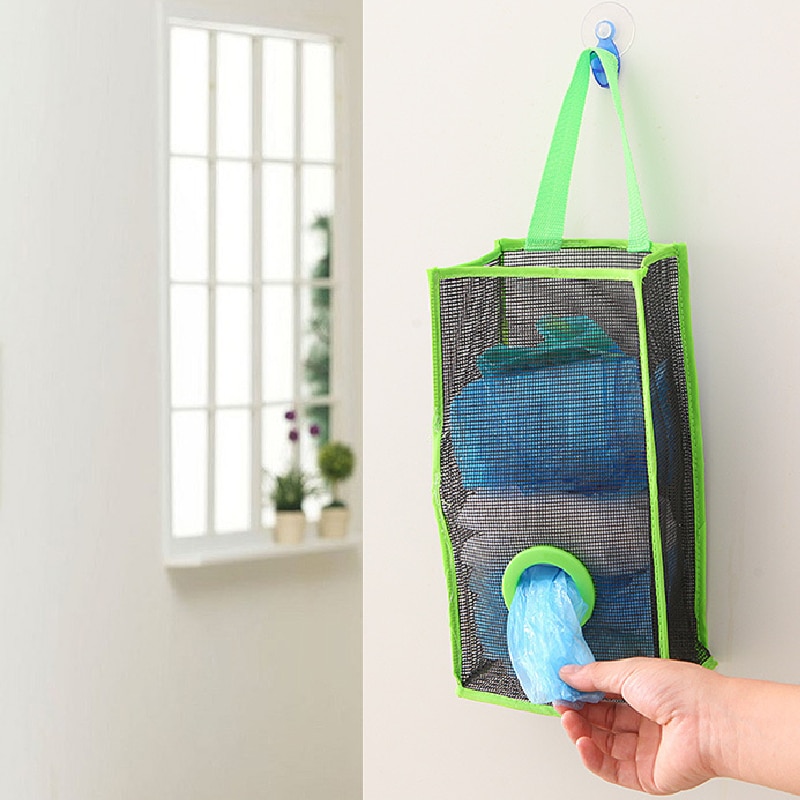 hanging breathable plastic grid garbage bag socks sundries storage organizers kitchen bathroom storage bag