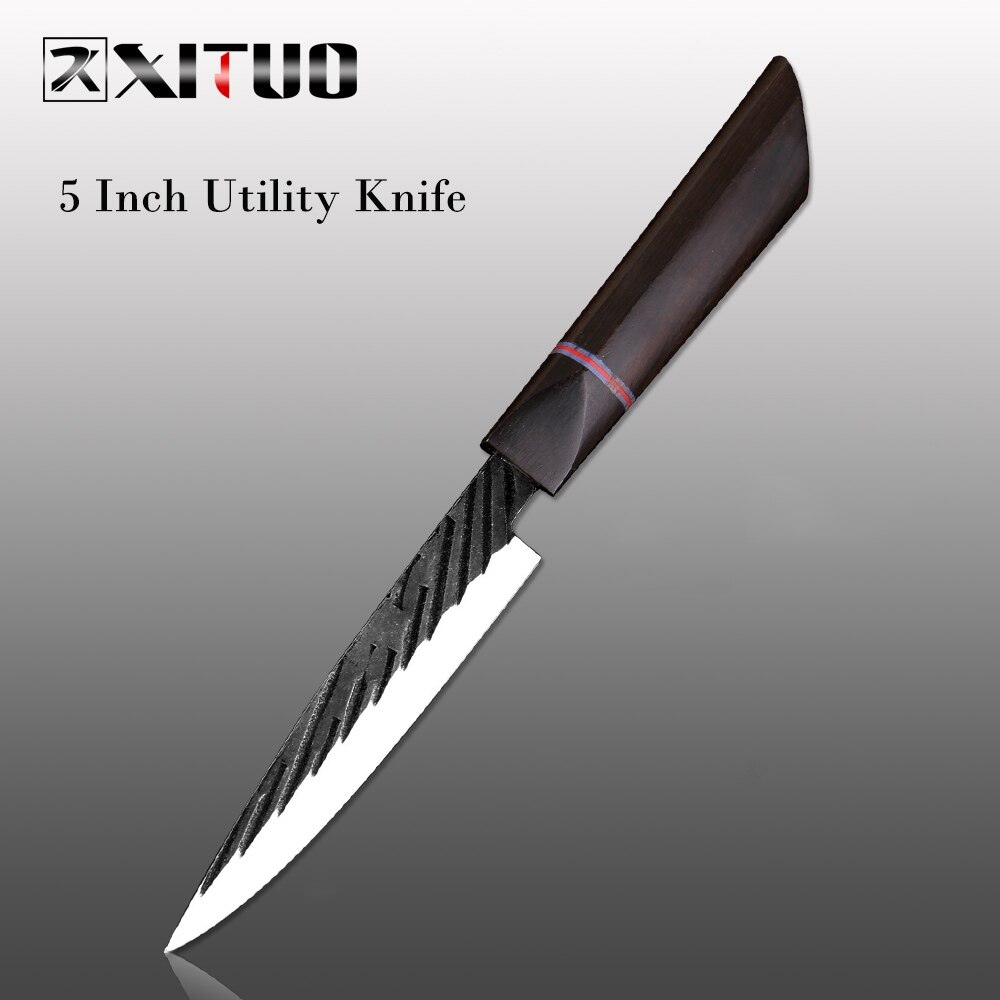 XITUO Chef Knife 440C Steel Handmade Forged Japanese Sharp Meat Cleaver Kiritsuke Santoku Utility Paring Knife Cooking Tools: 5 Inch Utility Knife