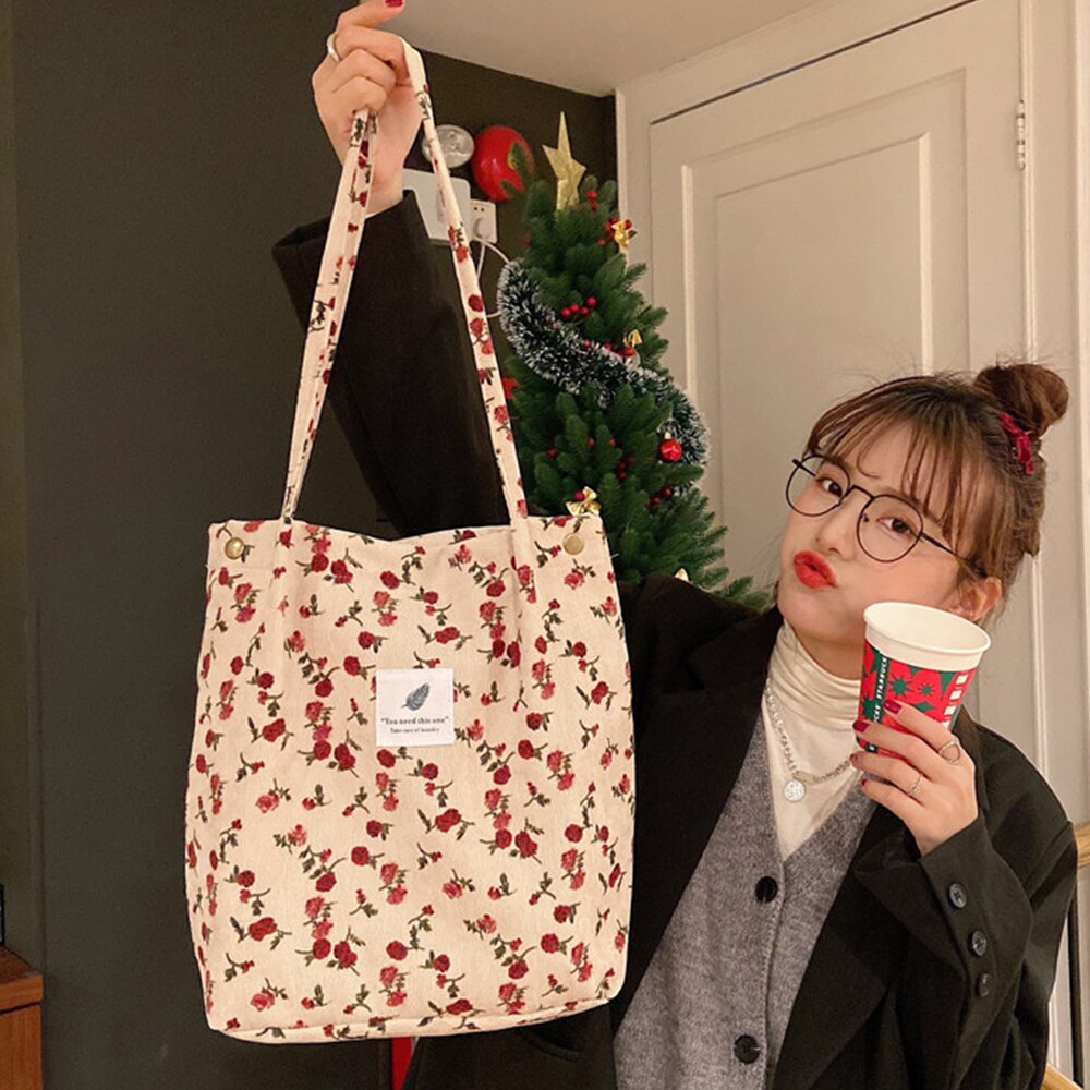 Borse da donna 2021 borsa a tracolla con bottone a pressione in velluto a coste borsa Shopping riutilizzabile di grande capacità borse da donna con fibbia letteraria