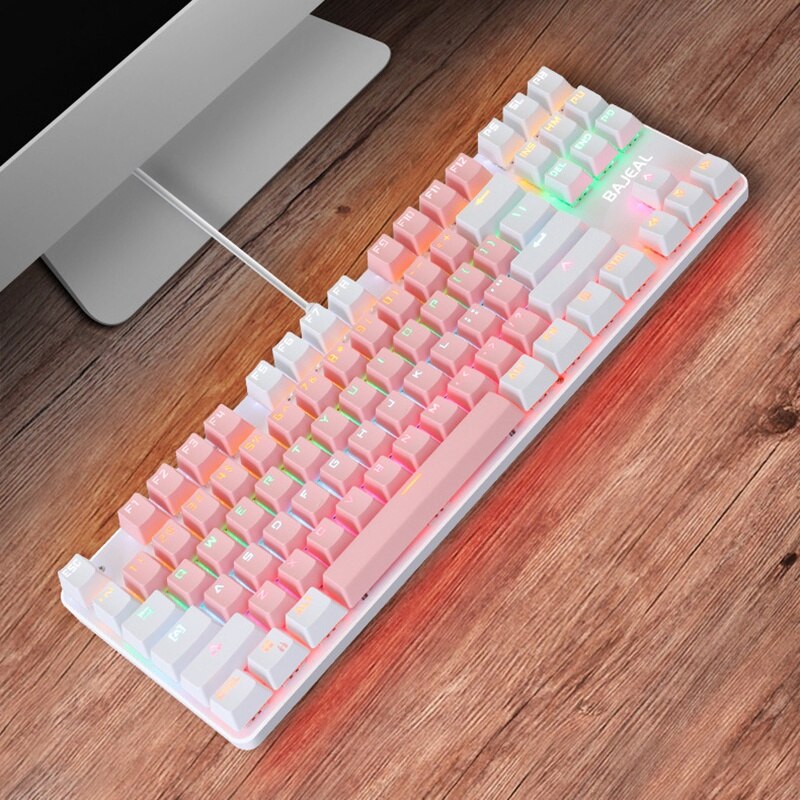 BAJEAL K100 Two-Color Keyboard 87-Key Green Axis Keycap USB Wired Mechanical Keyboard Gaming