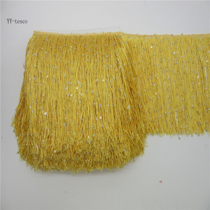 YY-tesco 10 Meters 20cm Wide Lace Fringe Trim Tassel Fringe Trimming For DIY Latin Dress Stage Clothes Accessories Lace Ribbon: Yellow