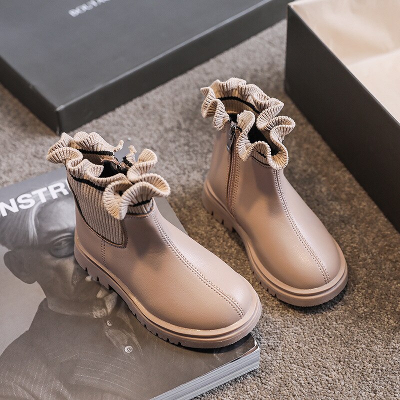 Maat 22-31 meisjes antislip casual schoenen kinderen slijtvaste sokken laarzen baby lichtgewicht zachte onderkant zijkant rits martin laarzen: Roze / 23
